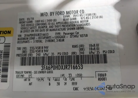 2018 Ford Fusion Se from USA, damaged, VIN 3FA6P0HDXJR216653